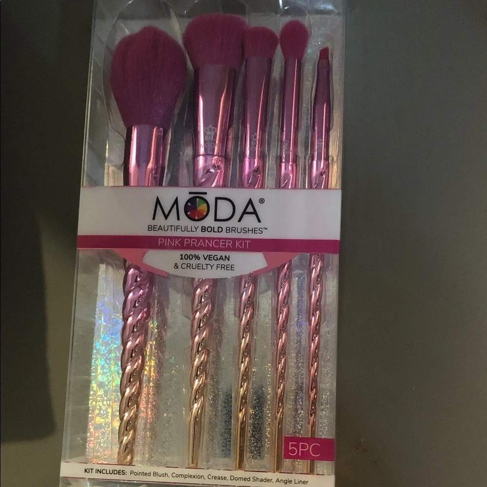 5piece metallic pink prancer spiral wand‎ makeup brush set new
